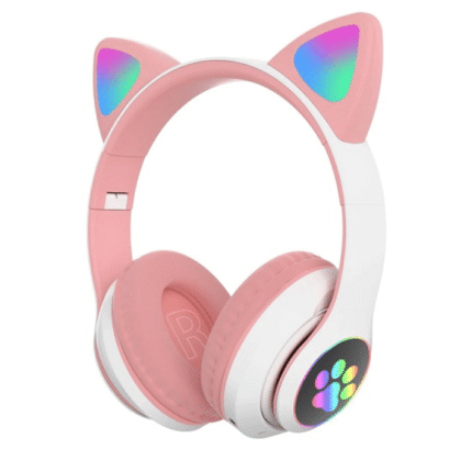 Kedi Kulağı Işıklı Bluetooth Oyuncu Kulaklık Pembe