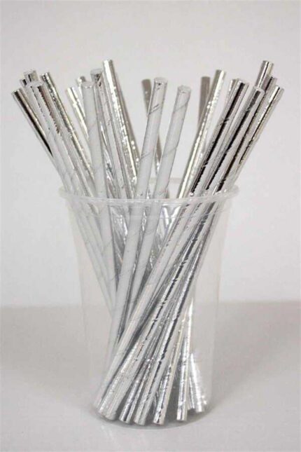 Kağıt Pipet Gümüş 25''li